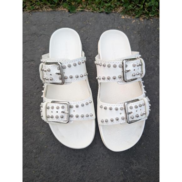 Kennel Schmenger Women's Studded Slides Sandals Sz 8 Natural Calf Milk Silver - Picture 1 of 10